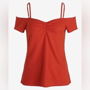 Express ribbed off the shoulder ruched front top NWT